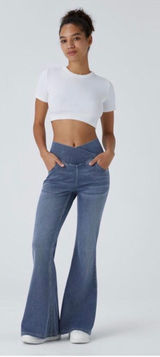 Halara Flex Crossover Waist High Rise Flare Jeans NWOT XS Reg Photo 0