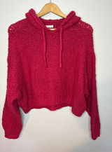 Anthropologie Pilcro NWOT Sailcloth Hooded Sweater Red Raspberry Oversized Sz M Photo 0