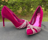Vince Camuto Faine Magenta Velvet Rhinestone Bow Pointed Toe Pumps Heels Shoes 8 Photo 0