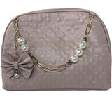Vince Camuto Blush Pink Quilted Makeup Bag Pearl Chain Bow Vanity Case‎ NWT Photo 0
