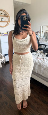 Cream Crotchet Maxi skirt and Top set Photo 0