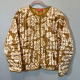 Flying Tomato Floral Quilted Puffer Jacket Mustard Gold Cream Boho Medium Photo 0