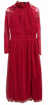 Little Mistress Lace Long Sleeve High Neck Maxi Dress‎ Red Women's Size 6 Photo 0