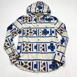 Modern Amusement Southwestern Hooded‎ Flannel Shirt Womens Sz S Beige Blue Aztec Photo 0