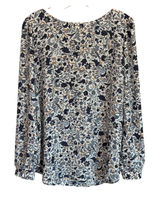 LOFT‎ Womens Blue White Floral Botanical Long Sleeve Blouse Keyhole Back Large Photo 0