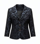 ELCC Black Tapestry Velvet Blazer Gold Buttons Sz L Photo 0