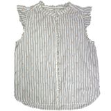 LOFT Womens Medium White Striped Pink Clip Dot Ruffle Sleeveless Blouse Photo 0