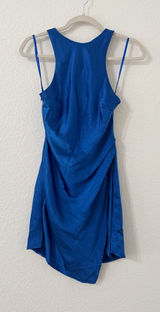 Hello Molly Cobalt Blue Satin Asymmetrical Ruched Mini Dress Size 4 Photo 0