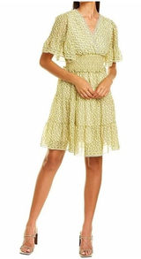 Max Studio Yellow Floral Smocked Waist Tiered Flutter Sleeve Mini Dress NWT Photo 0