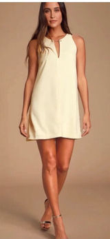Lulus Near or Bar Dress Small Cream Gold Bar Detail V-Neck Mini Cocktail Party Photo 0