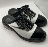 Jeffrey Campbell Lebovit Mule Low Heel Womens Sz 6 Open Back Shoes Silver Black Photo 0
