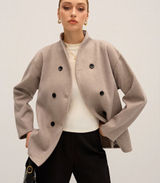 Commense Taupe Double Breasted Jacket | Wool Blend | Minimal | Small Tan Photo 0