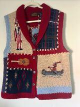 VTG Eddie Bauer Women’s Multicolor Button Front Patriotic Sweater Vest S/P Photo 0