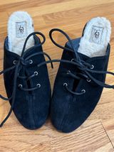UGG Australia Shearling Lined Molly Black Suede Lace Up Heeled Mules Sz 10 EU 41 Photo 0