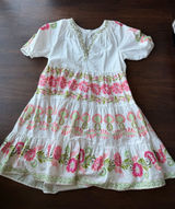 crown & ivy White Dress with Pink & Green Floral Embroidery Photo 0