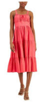 INC International Concepts Pink Smocked Tiered Midi Maxi Dress Size 14 Flounce Photo 0