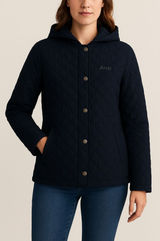 Jeep Navy Blue Quilted Hooded Jacket Fuzzy‎ Soft Lining Size Large Coat Logo VTG Photo 0