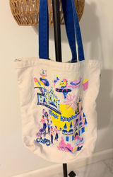 Starbucks Canvas Mini Tote in Cream with Blue Handles and Multicolor Print Photo 0
