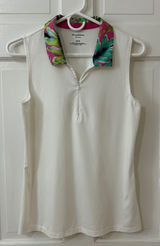 Tommy‎ Bahama Active Quarter Zip Polo Shirt M White Tropical Sleeveless Golf Photo 0