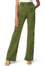 Blank NYC Delancey Button Fly High Waist Wide Leg Green Pants Jeans Size 24 Photo 0
