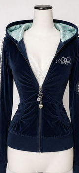 Miss Nickelson Enchanted Couture Velour Hoodie Y2K McBling Embroidered Navy Photo 0