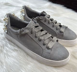 Steve Madden Gray Grit Pearl and Rhinestone Embellished Platform Sneakers Photo 0