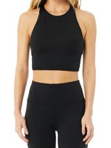 Alo Yoga Black High Neck Lace-Up Back Sports Bra Athleisure Crop Top Size Medium Photo 0