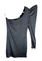 Arden B Blue Gray Striped Shimmery One Long Puff Sleeve Bodycon Mini‎ Dress Sz L Photo 0