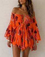 Hello Molly Moral of the Story Romper Orange Floral XS Boho Resort Tropical Photo 0
