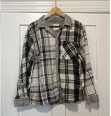 Aerie Long Sleeve Button Up Shirt Womens Size Large Brown Plaid Gauze Cotton Photo 0