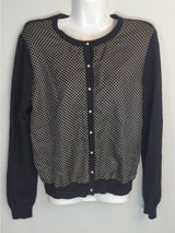 Ralph‎ Lauren Black/White Silk Blend Polka Pearl Button Cardigan Sweater Women M Photo 0