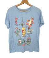 Disney Winnie the Pooh T-Shirt Women M Blue Graphic Characters Floral Botanical Photo 0