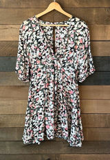 Billabong Floral Mini Dress Rayon Boho Babydoll Festival Dress Photo 0