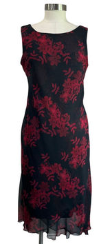 Meghan Matthews Black‎ Red Floral Slip Midi Dress Y2K Romantic Goth Party Sz 6 Photo 0