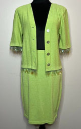 Vintage Liz Sheldon Ltd Lime Green‎ Skirt and Sweater Set w/ Jewel Tassel Detail Photo 0