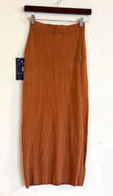 Free People Womens Pencil MIDI Skirt Burnt Orange Ribbed Stretch Size Small Photo 0