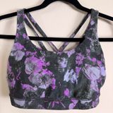 Lululemon Energy Bra Purple Grey Floral Strappy Back Sports Bra Size 8 Photo 0