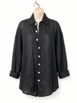 Vitamin A Eco Linen Oversized Collared Long Sleeve Shirt Black Women's Size S Photo 0