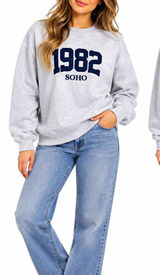 Cotton On Gray Crewneck Fleece Sweatshirt 1982 SOHO Graphic Logo Size M Photo 0