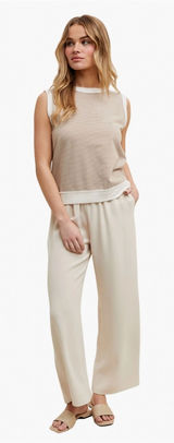 Wishlist Cream Beige Wide Leg Lounge Pants‎ Elastic Drawstring Waist Large Comfy Photo 0