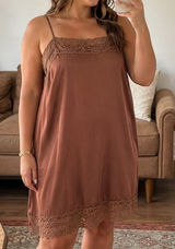 Aerie‎ Satin Lace Trim Slip Dress XL Brown Coquette Cottagecore Boho Feminine Photo 0