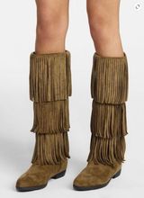 No Boundaries Tan Tall Faux Suede Fringe Boots Size 6 Photo 0