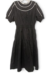 VICI Black Cotton Smocked Waist Crochet Trim Tiered Midi Dress XL RN131468 Photo 0