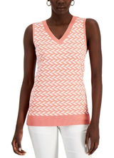 Alfani Women's Sun Coral V-Neck Herringbone Pullover Sweater Vest SZ XS Photo 0