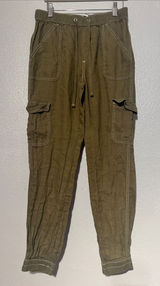 Nicole Miller Linen Cargo Jogger Pants Olive Green Sz S European Flax Contrast Photo 0