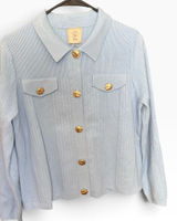 Sioni Light Blue Ribbed Knit Cardigan Gold Hammered Button Sweater Jacket Medium Photo 0