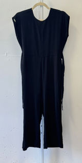 Loft Petites Black V-Neck Tie Waist Wide Leg Cropped Jumpsuit 0P Minimalist Photo 0