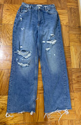 Zara The 90'S Full Length Jeans high Rise med blue size 8 causal distressred Photo 0