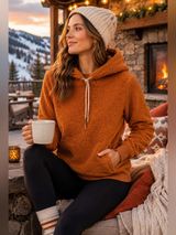 Athleta Tugga Sherpa Hoodie Womens Size Small Burnt Orange Fleece Pullover Photo 0