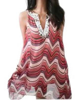 Free People EUC Women's Chevron Striped Mini Dress Sheer Chiffon Sequin Neck L Photo 0